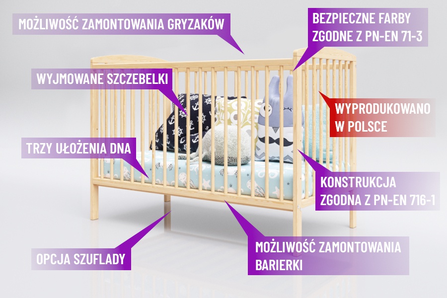 Drewniane łóżeczko niemowlęce